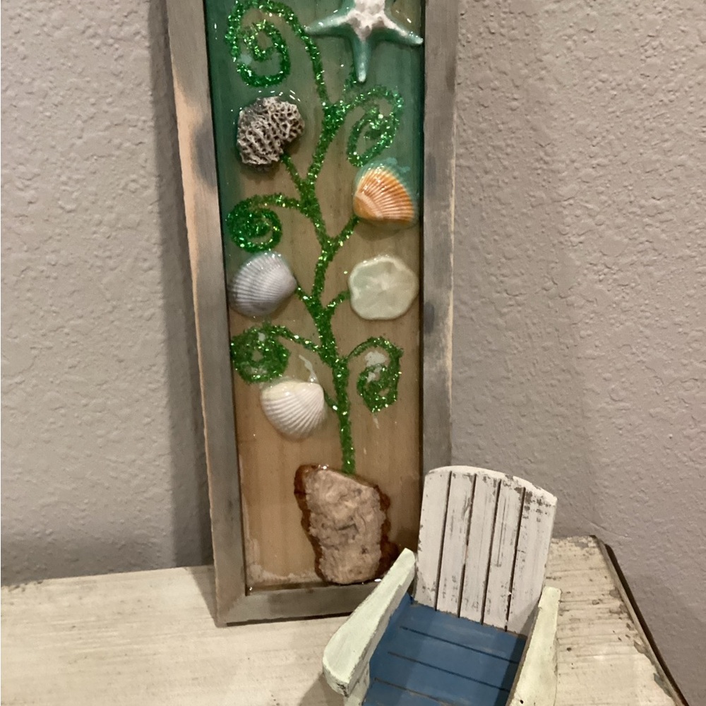 Boutique: Coastal Seashell Mixed Media Art in Green and Cream